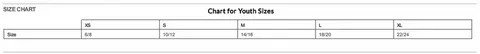 Youth Sizes